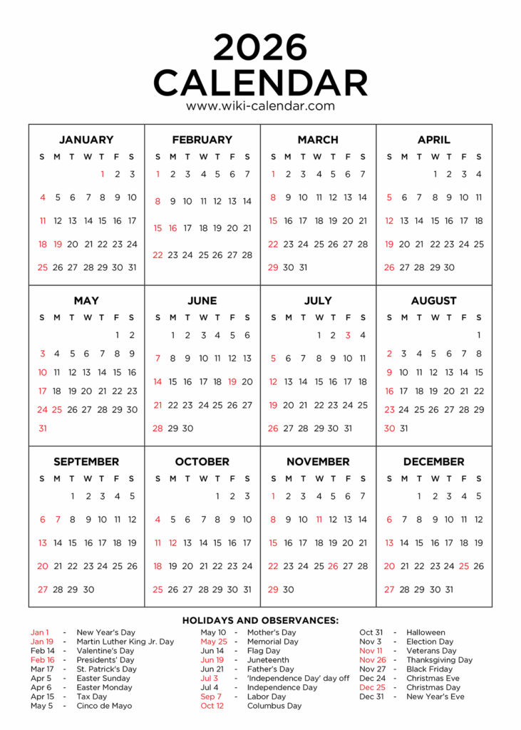 Bank holidays January 2026