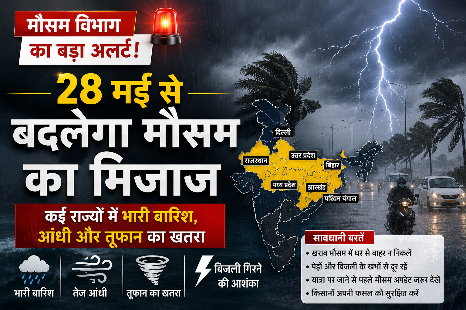 मौसम विभाग का बड़ा अलर्ट: 28 मई से तेज बारिश और तूफान मचा सकते हैं तबाही