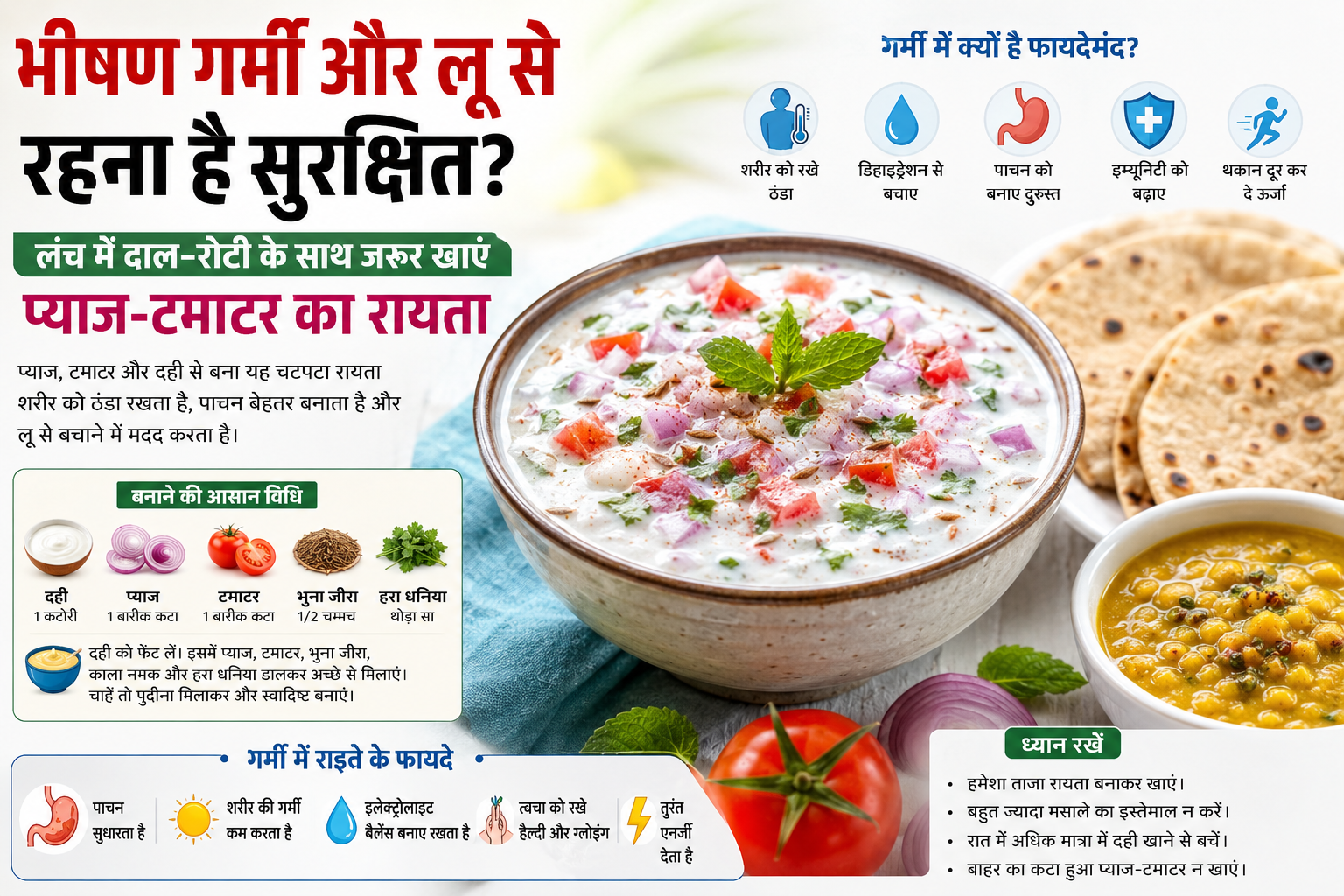 Heatwave से बचाएगा प्याज टमाटर का रायता, भीषण गर्मी में शरीर को रखेगा ठंडा और हेल्दी